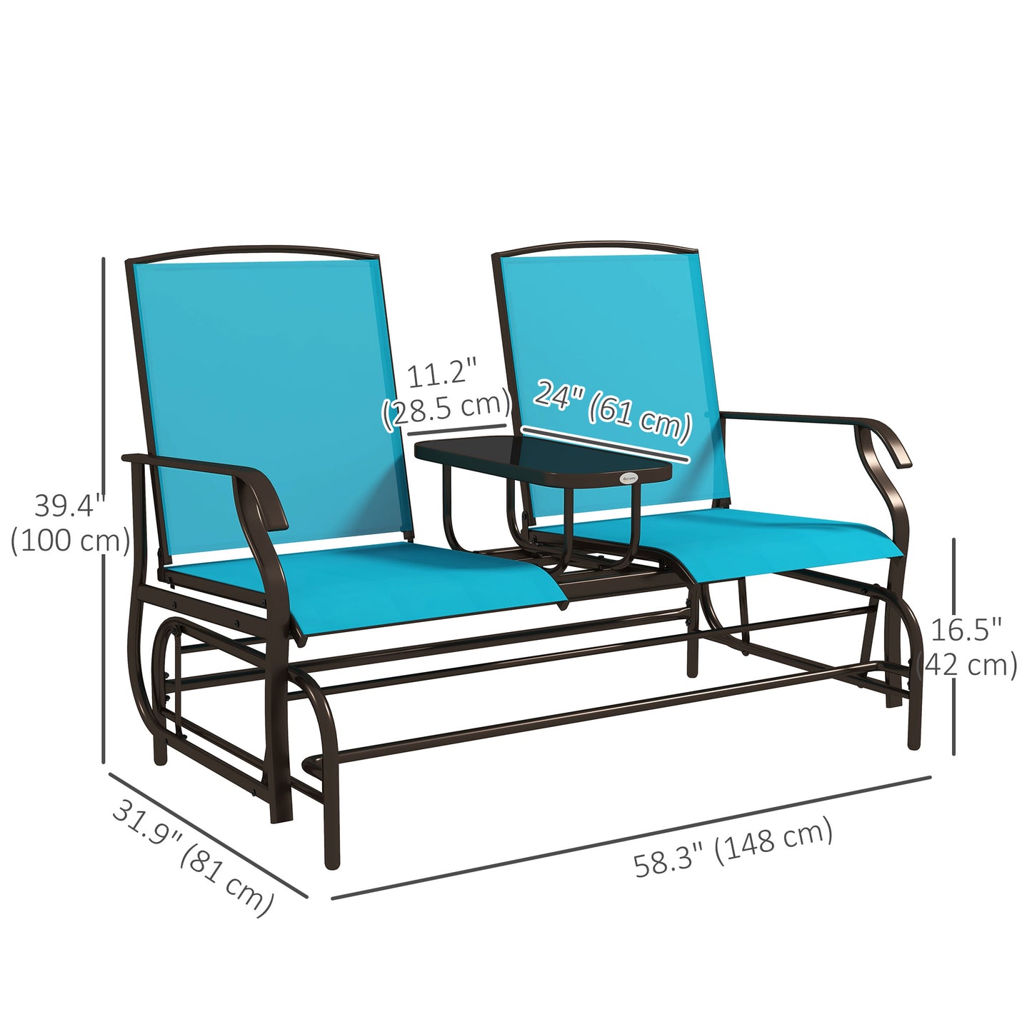 Fauteuil à bascule pour 2 personnes, banc de jardin, bleu