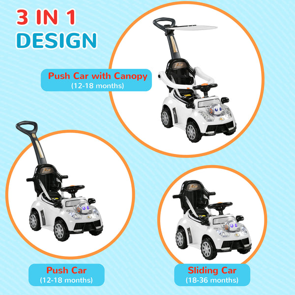 Voiture à pousser 3 en 1 pour enfants, blanche