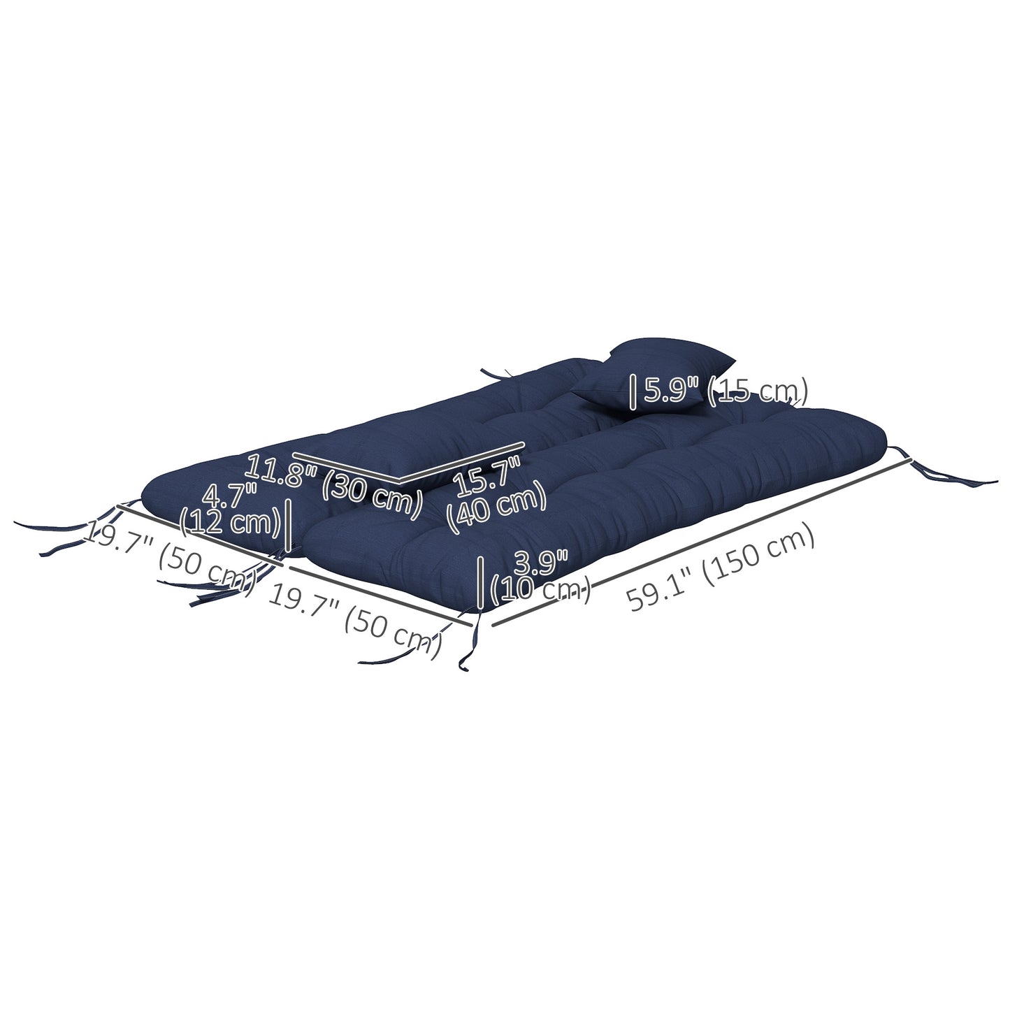 Lot de 4 coussins de dossier et d'assise de rechange avec attaches, bleu marine