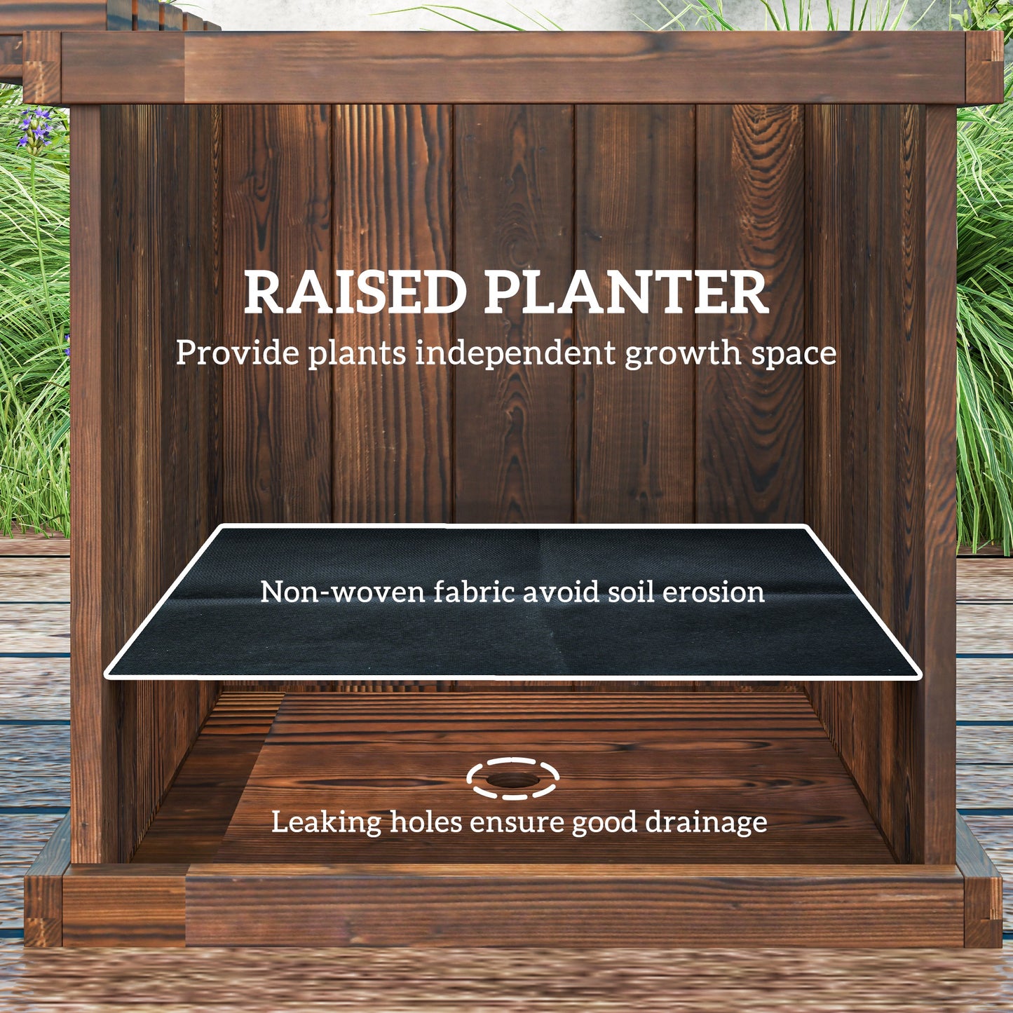 Outsunny Raised Garden Bench Planter for Patio and Park, 175 x 38 x 40 cm, Carbonized
