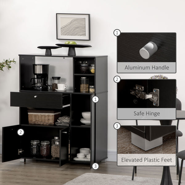 Armoire de cuisine avec support pour four à micro-onde, noir