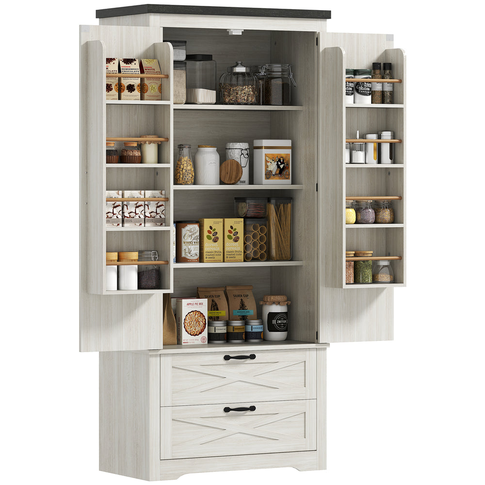 Garde-manger de style campagnard avec tiroirs, blanc vieilli