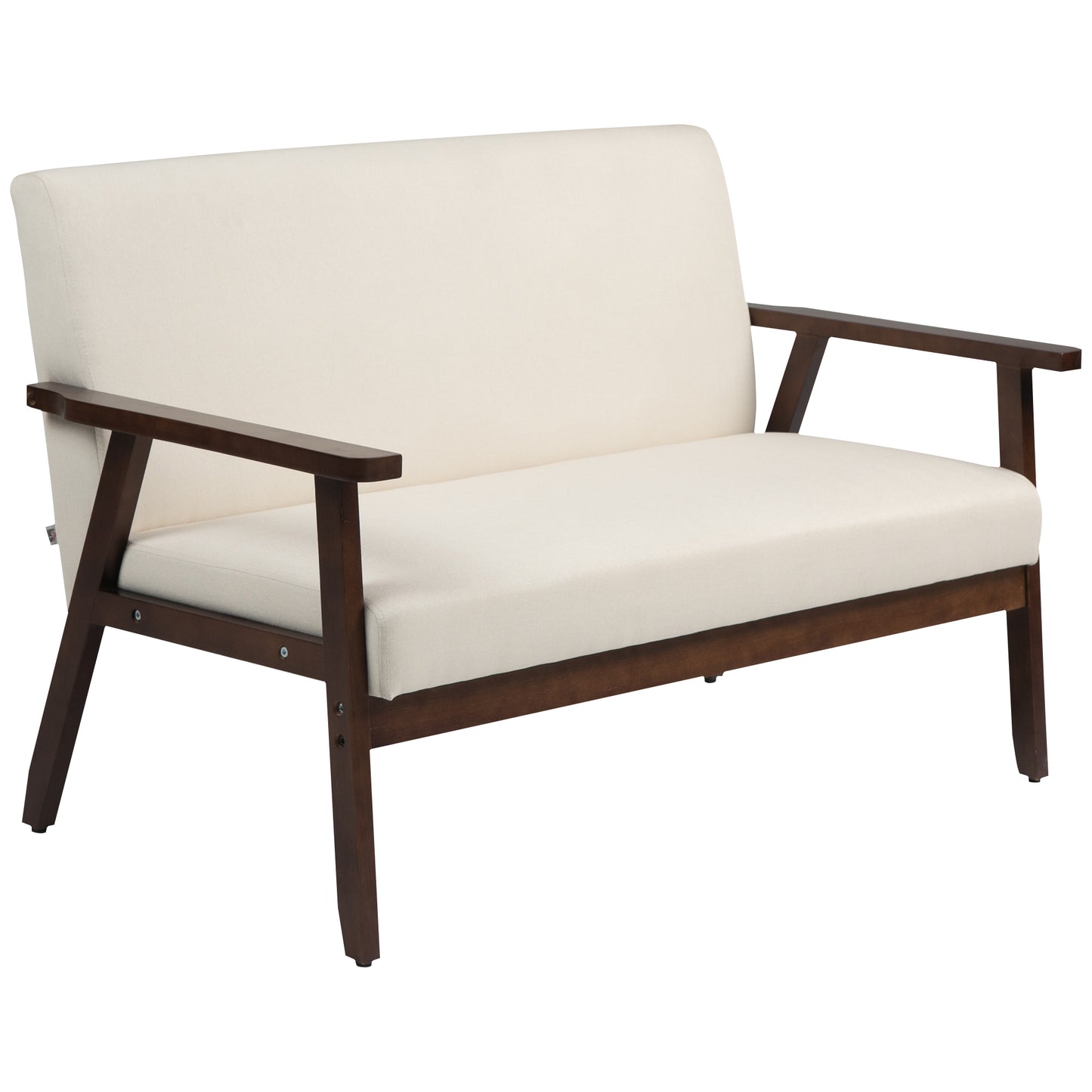 Compact sofa bed in linen fabric with rubberwood legs, cream white
