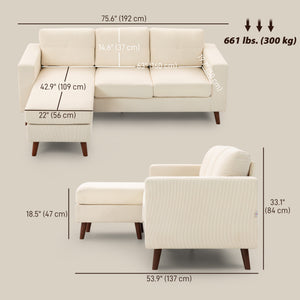 Canapé sectionnel avec méridienne convertible, blanc crème