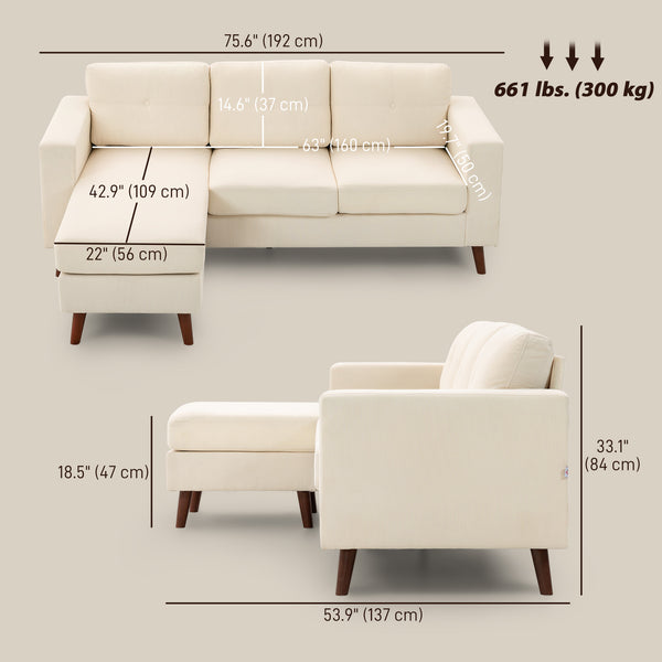 Canapé sectionnel avec méridienne convertible, blanc crème