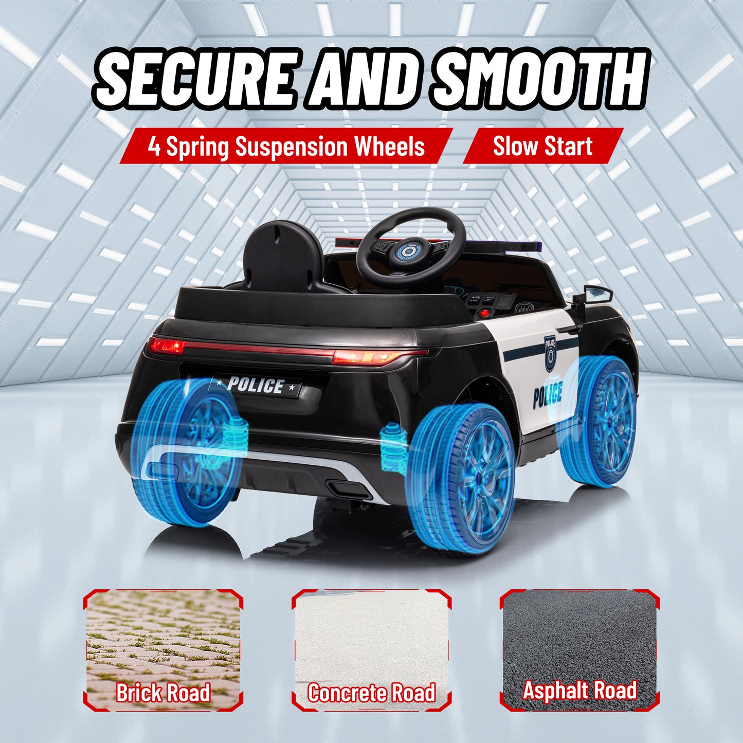 12V Electric Police Car for Kids with Remote Control, Black