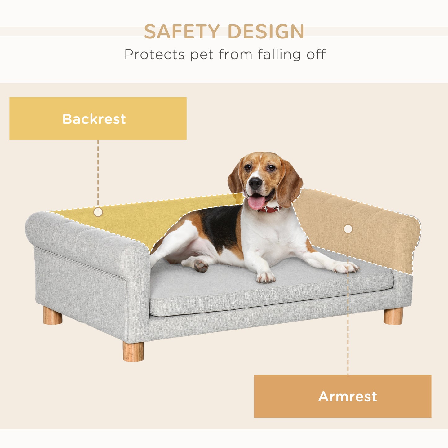 Canapé moderne pour animaux de compagnie de taille moyenne et grande, avec coussin d'assise amovible, gris clair