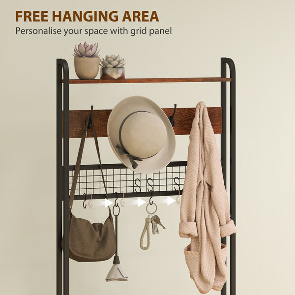 5-in-1 Coat Rack with Bench, Shoe Rack, 10 Hooks, Rustic Brown