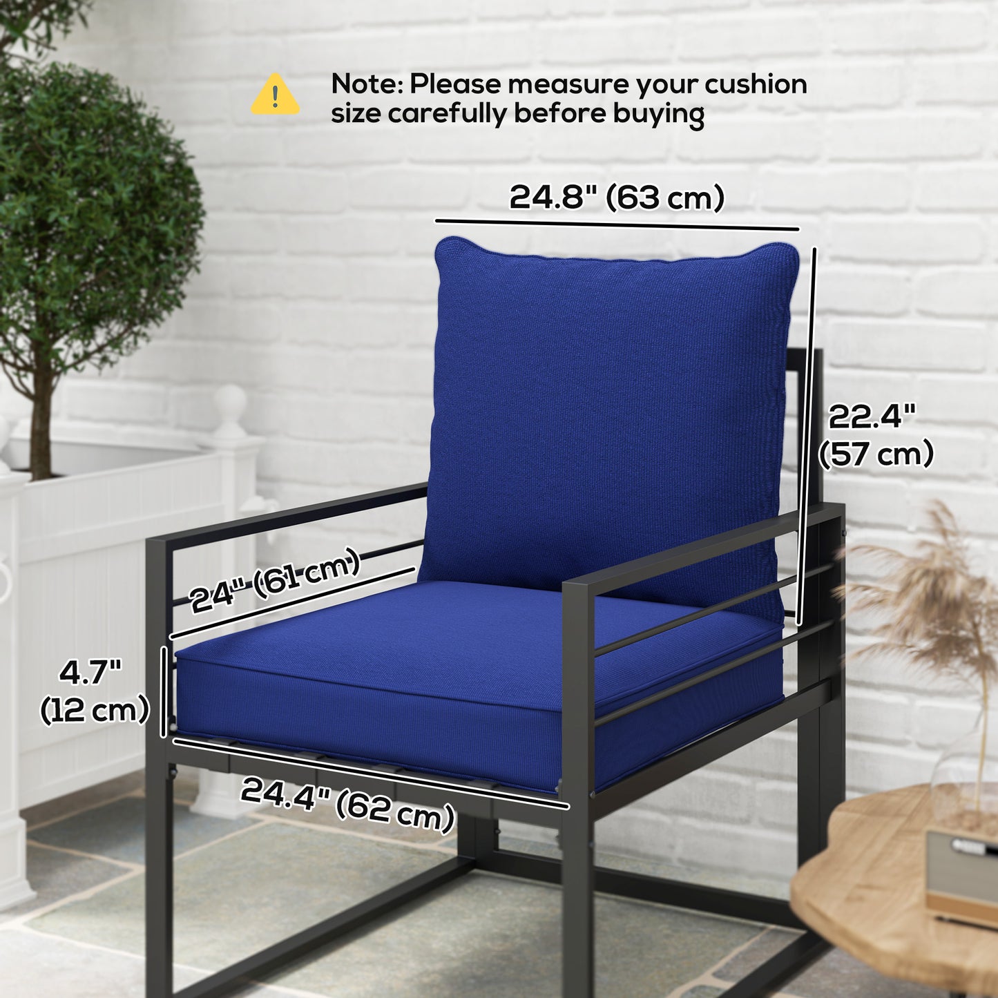 Coussins épais et profonds pour siège d'extérieur avec coussin de dossier, bleu foncé