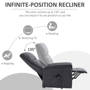 Fauteuil releveur électrique inclinable avec télécommande et poche latérale, gris