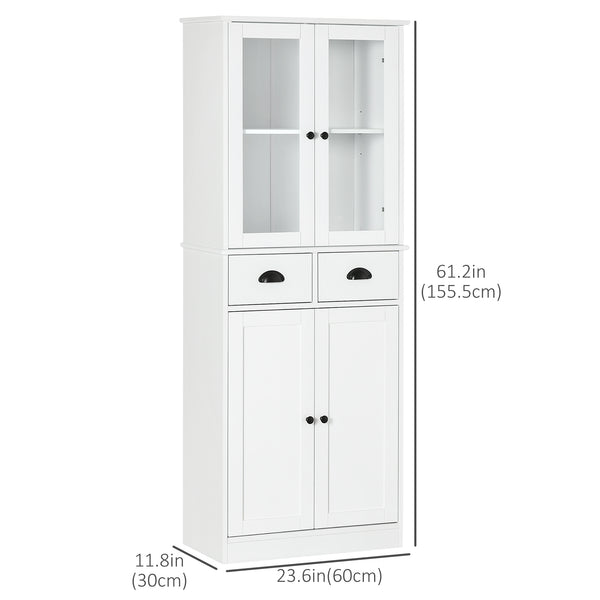 Meuble de rangement de 61 pouces avec portes en verre, blanc