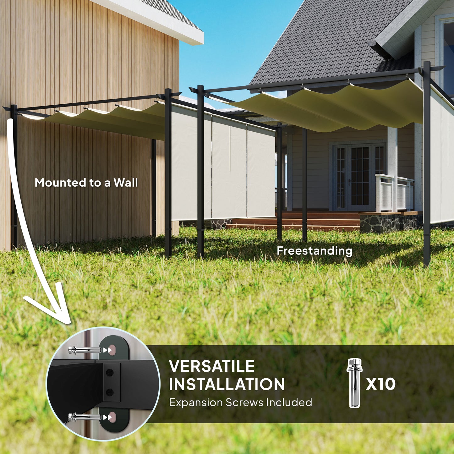 Pergola rétractable 10' x 12' avec store enrouleur, gazebo mural ou autoportant, UPF30+