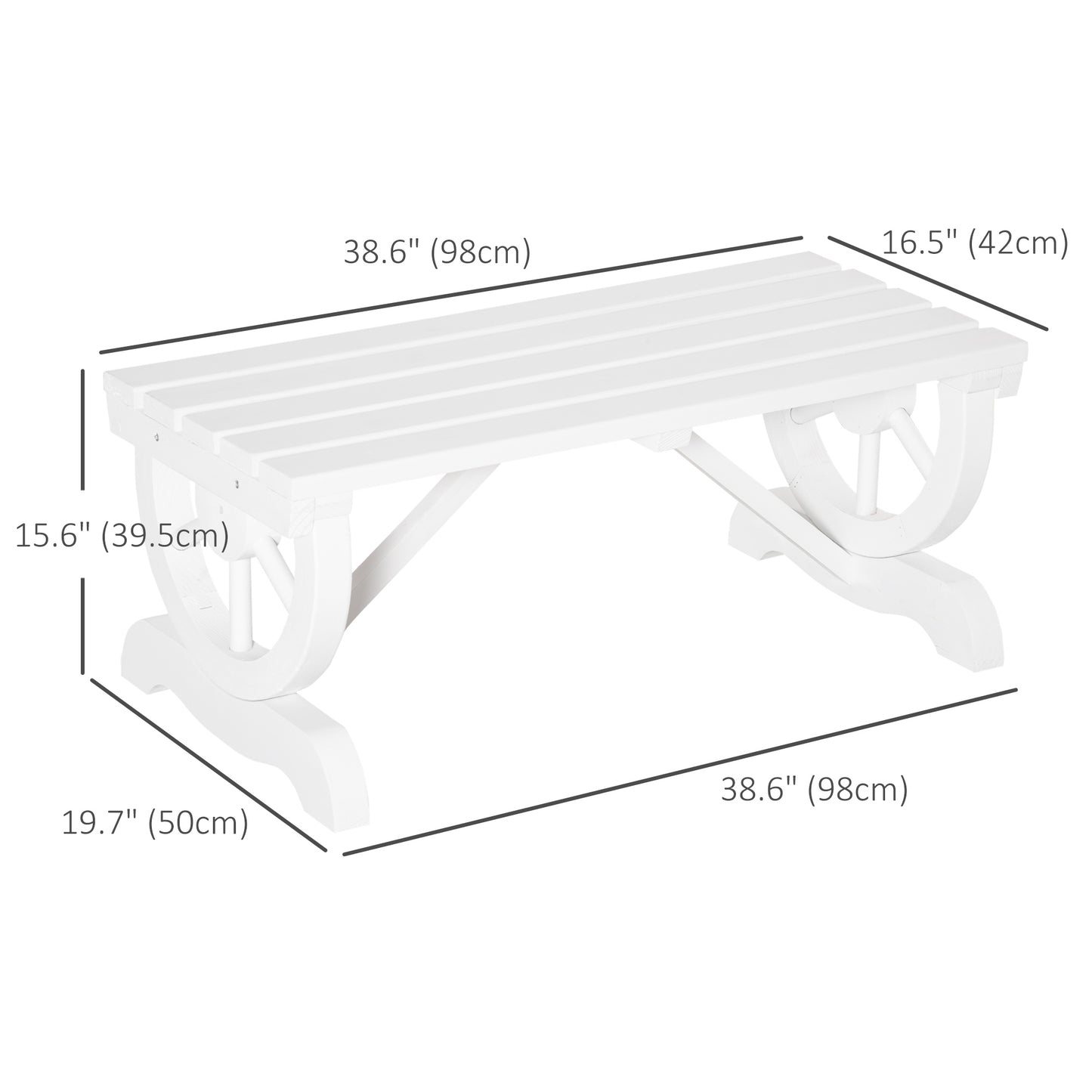 Outsunny Rustic Wood Wheel Outdoor Garden Bench for 2-Person with a Unique Wheel Design on the Legs & Strong Build, White |