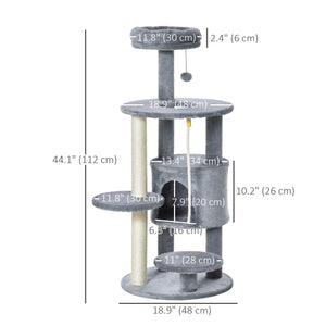41" Cat Tree with Dormitory, Scratching Posts and Hanging Toys, Dark Gray