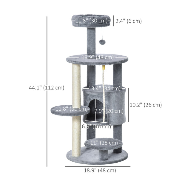41" Cat Tree with Dormitory, Scratching Posts and Hanging Toys, Dark Gray