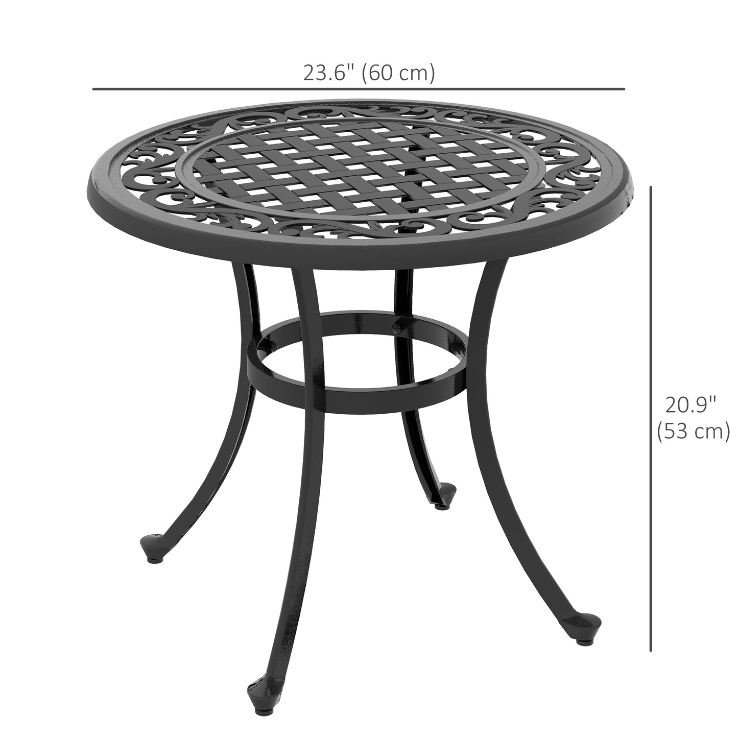 Table de patio avec cadre en aluminium moulé, pieds réglables pour terrasse, jardin et balcon, noire