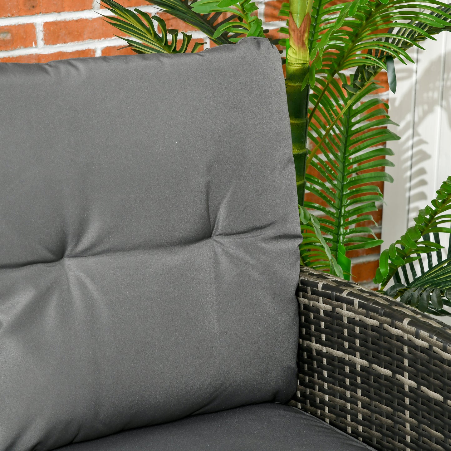 Outsunny 6 Piece Garden Furniture Set with Chairs, Ottomans, Sofa, Glass Table and Cushions, Wicker Rattan Outdoor Furniture Set for Garden and Porch, Grey