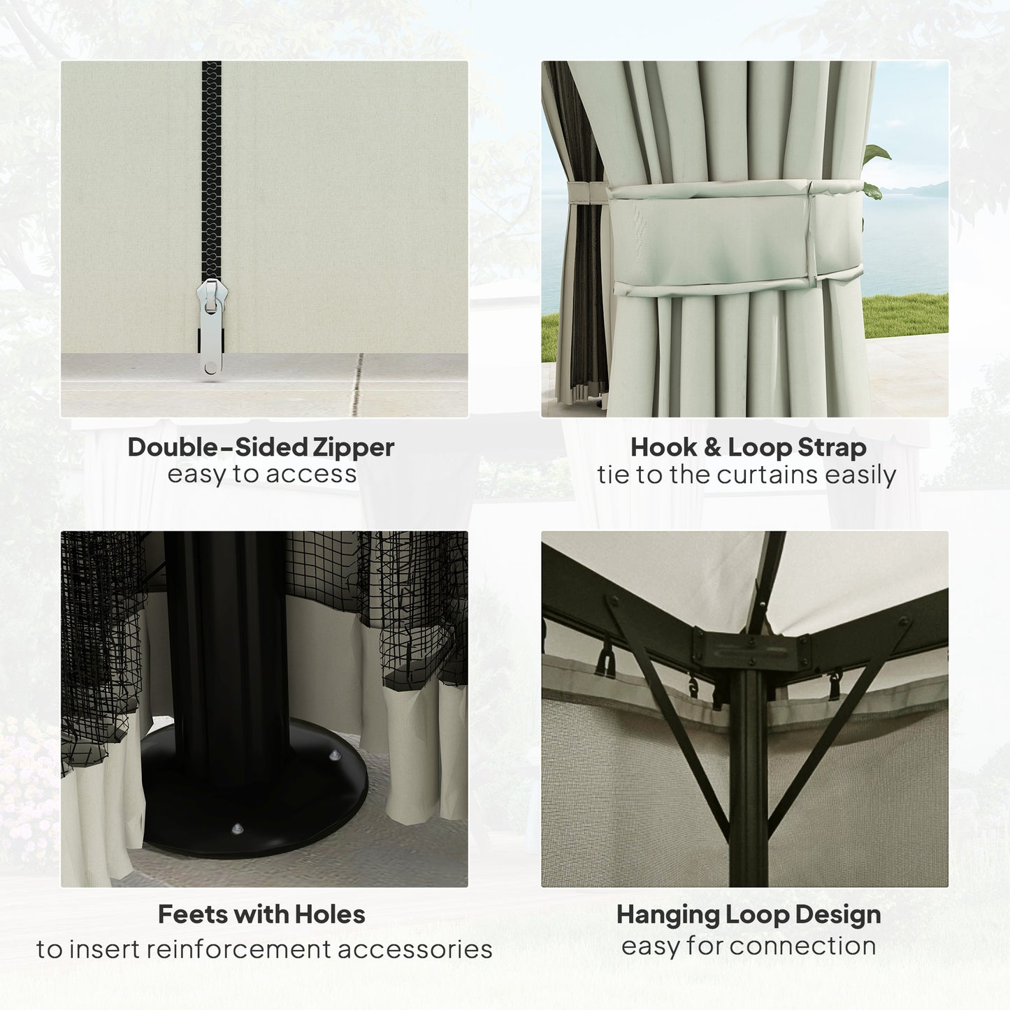 Gazebo 10' x 10' d'extérieur double toit souple avec rideaux et moustiquaires, blanc crème