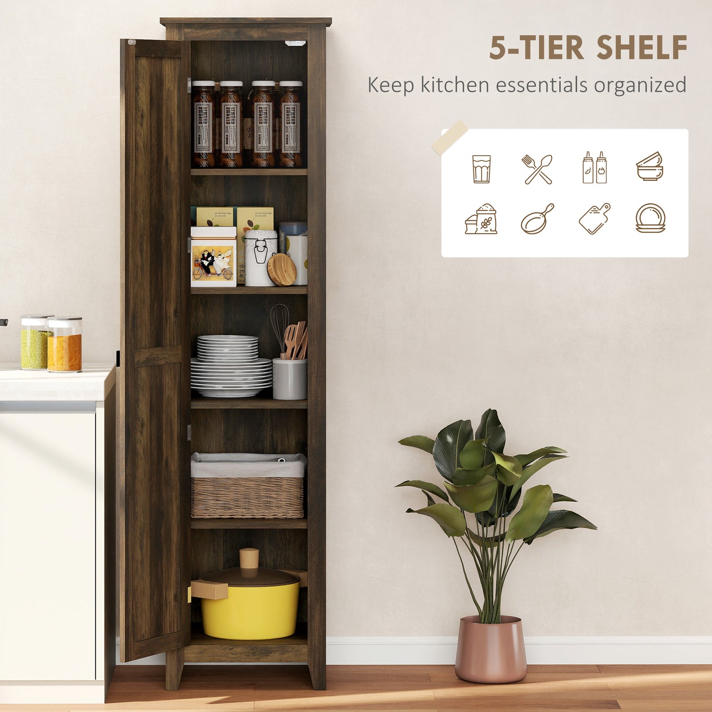67" Farmhouse Style Kitchen Storage Cabinet with Barn Door and Adjustable Shelves, Brown