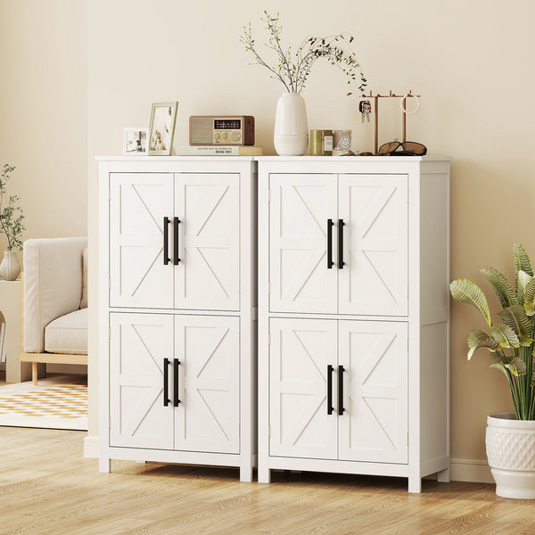 Meuble de rangement de salle de bain style ferme avec portes de grange et étagère réglable, blanc