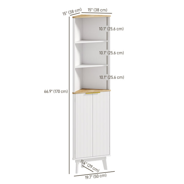 Meuble de salle de bain 170 cm de haut, meuble de rangement étroit avec profil incurvé et étagères réglables, blanc