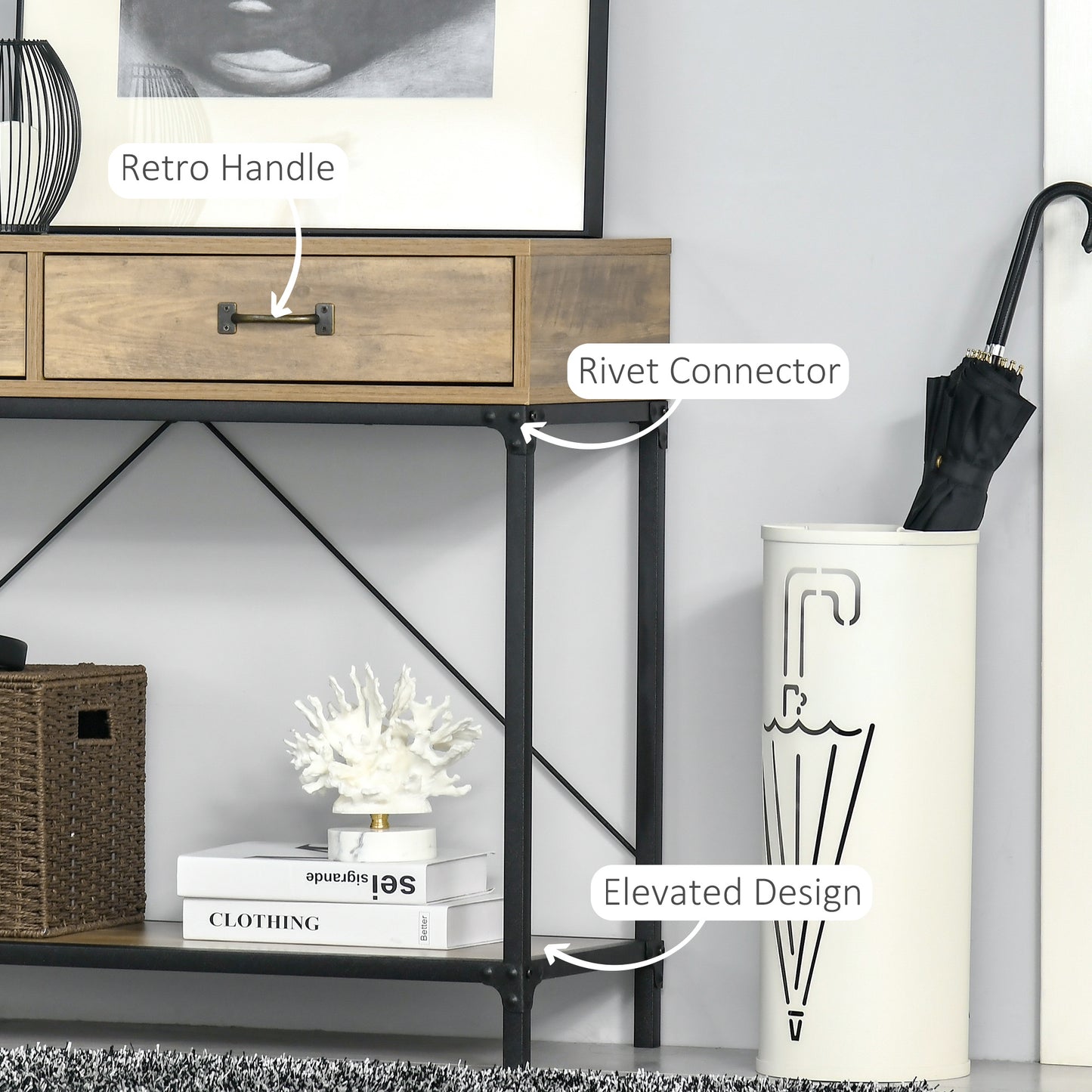 Console d'entrée avec tiroirs, étagère de rangement pour salon, couloir, chambre, marron