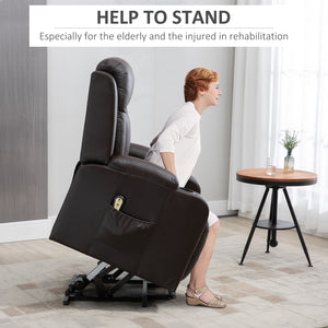 Fauteuil releveur électrique en cuir synthétique avec repose-pieds, marron