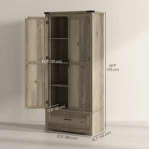 Meuble garde-manger style campagnard avec 2 portes, tiroir et étagères réglables, gris-beige