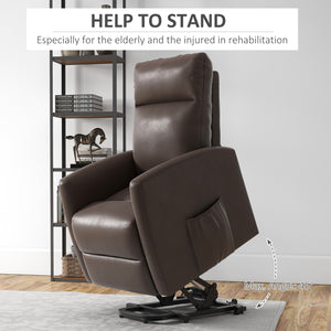 Fauteuil inclinable releveur électrique avec télécommande et poche latérale, marron
