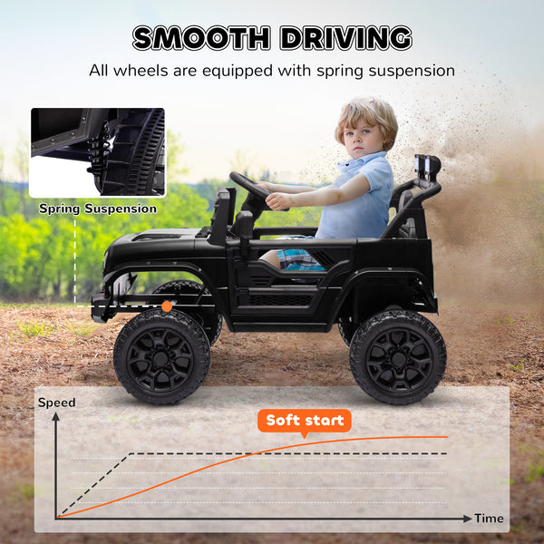 12V electric car with remote control and music, black