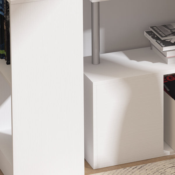 Bureau d'angle 55", pivotant à 360°, en L, avec étagères à 3 niveaux, blanc