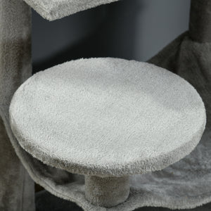 Large 142cm Multi-Level Cat Tree with Hammock, Basket & Sisal Scratching Posts, Grey