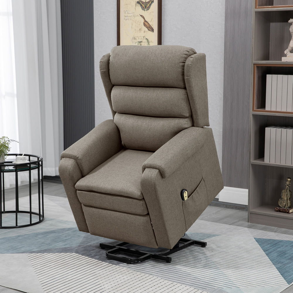 Fauteuil releveur pour personnes âgées avec repose-pieds et poches latérales, marron