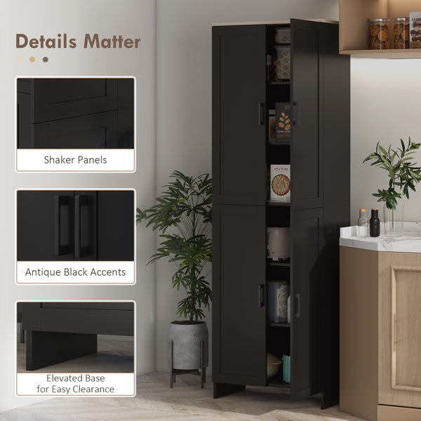 Armoire de cuisine 4 portes avec étagères réglables, noir