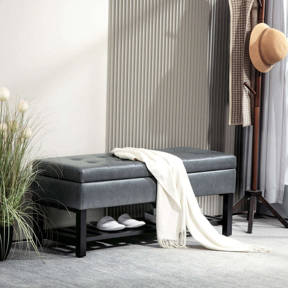 Banc à chaussures ottoman capitonné en cuir synthétique, gris
