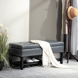 Banc à chaussures ottoman capitonné en cuir synthétique, gris