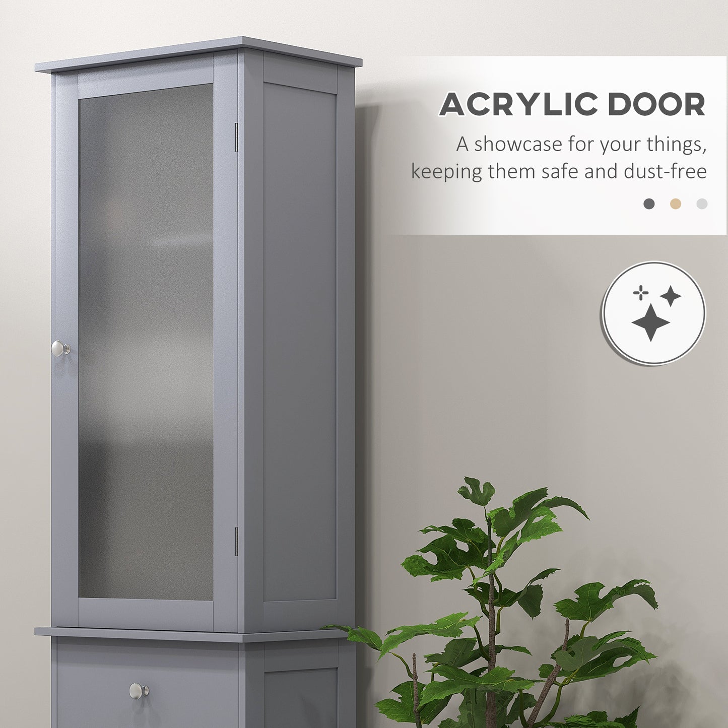 Armoire de salle de bain avec tiroirs, 2 portes et étagères réglables, gris