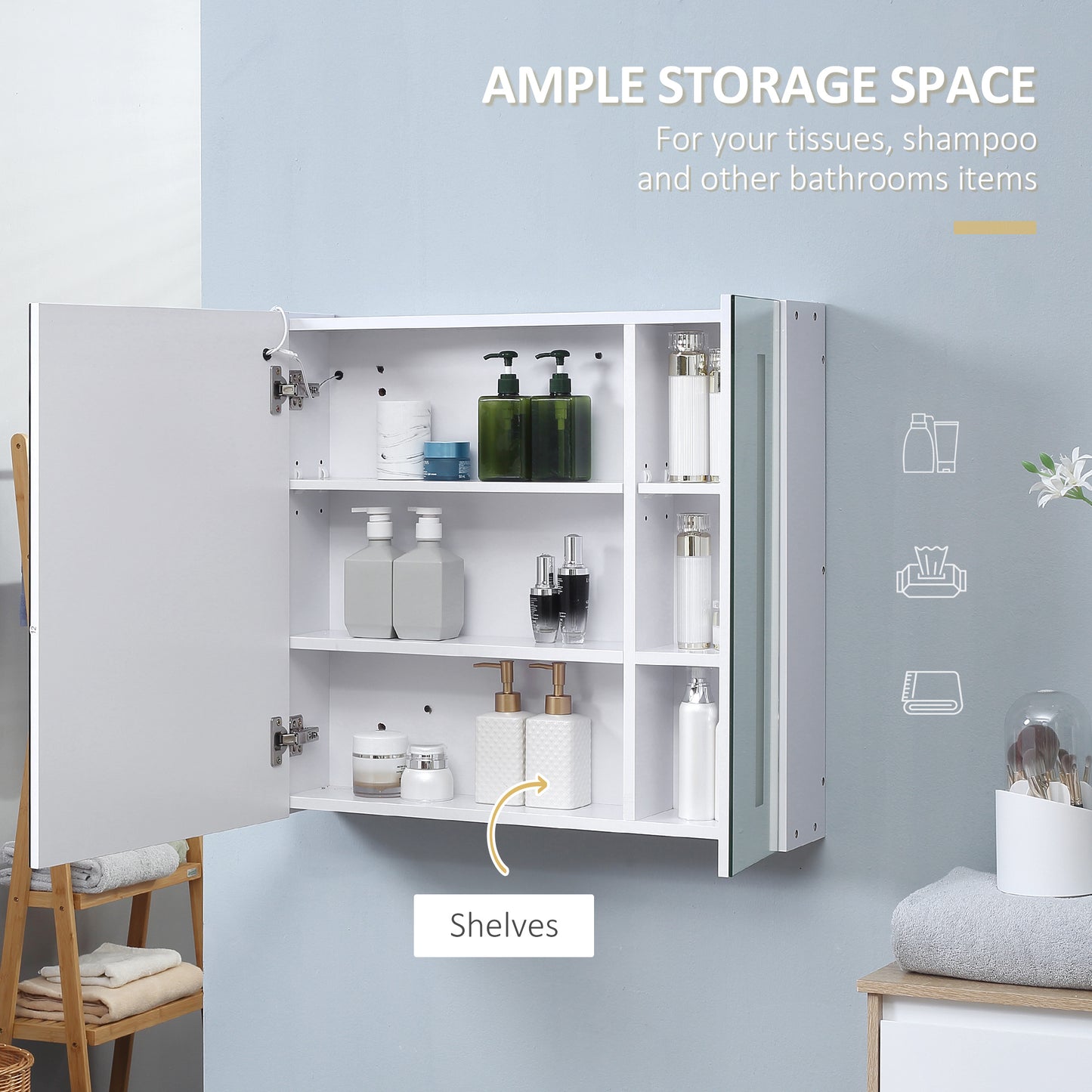 Armoire à pharmacie avec miroir et éclairage, blanc
