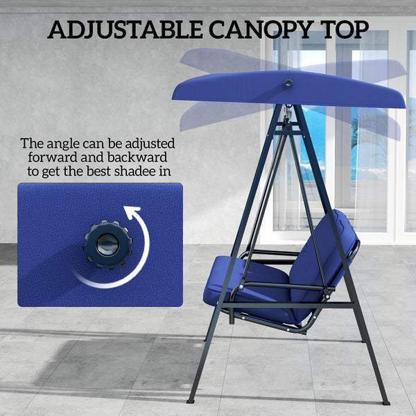 2-seater outdoor swing with adjustable canopy, dark blue