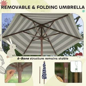 Ensemble table et banc de pique-nique en bois avec parasol amovible et coussins