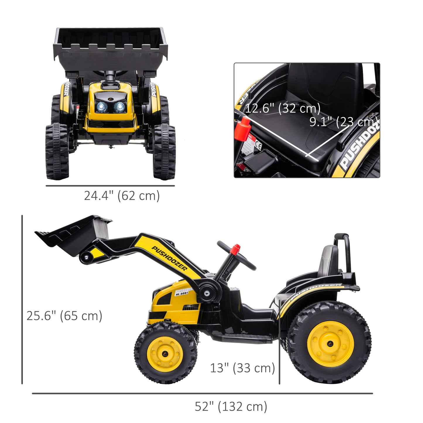 6V Battery Powered Kids Tractor, Ride-On Excavator, Music, Front Headlight, Reverse, Yellow