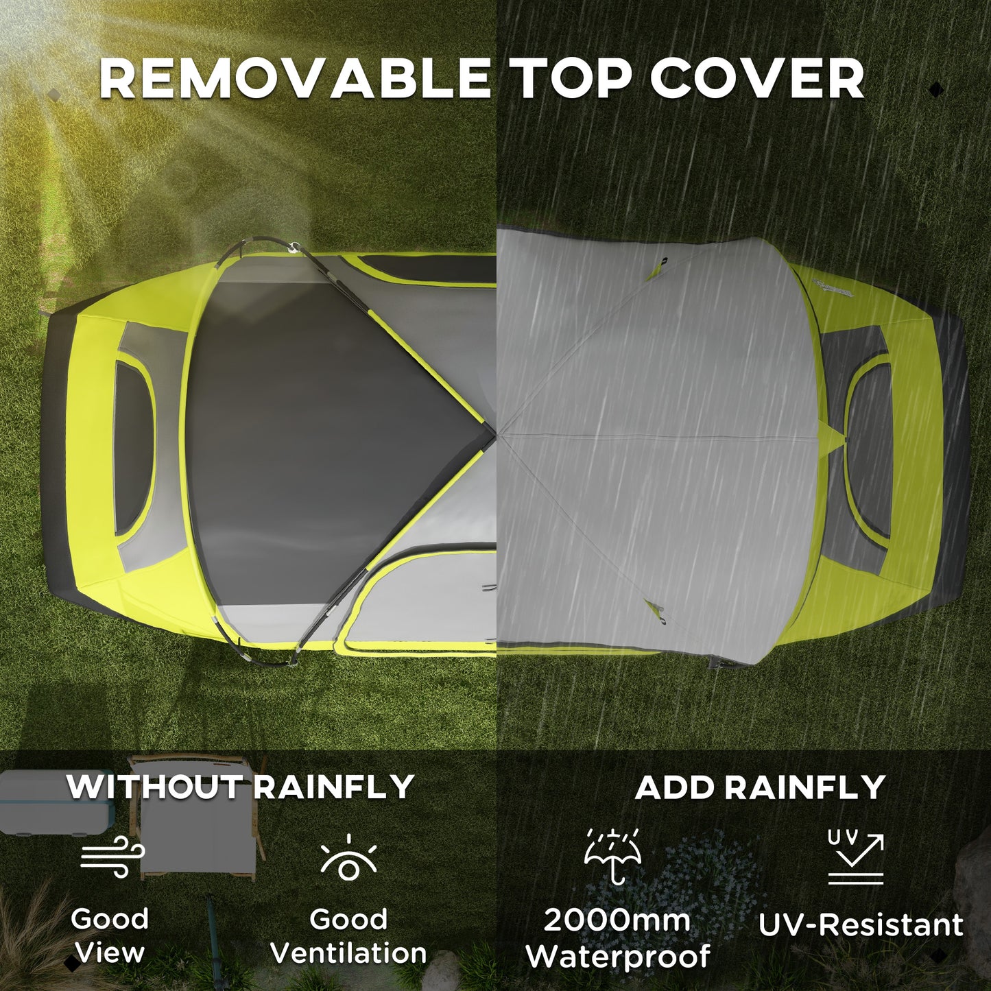 Tente de camping pour 6 à 8 personnes avec double toit imperméable de 2 000 mm et sac de transport, verte