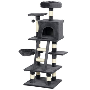 Grand arbre à chat de 132 cm pour chats d'intérieur, gris foncé