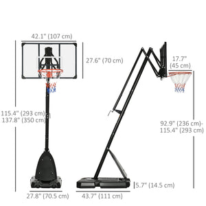 Panier de basket portable d'extérieur, hauteur réglable de 292 à 350 cm