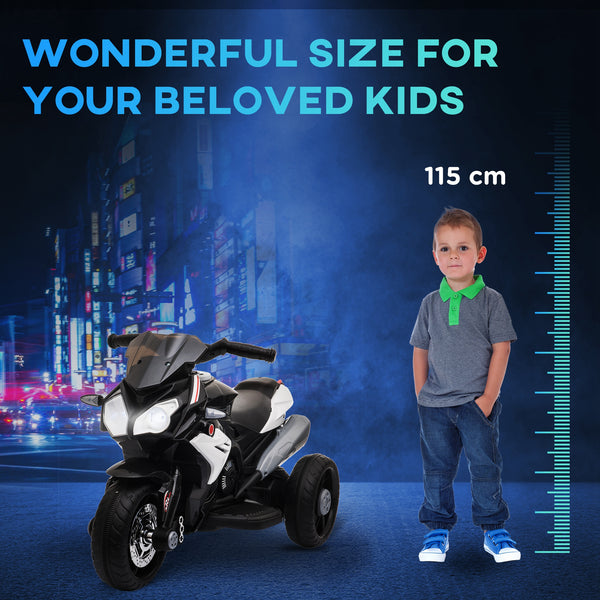 6V Electric Motorcycle with 3 Wheels, Music, Horn, Lights, Black