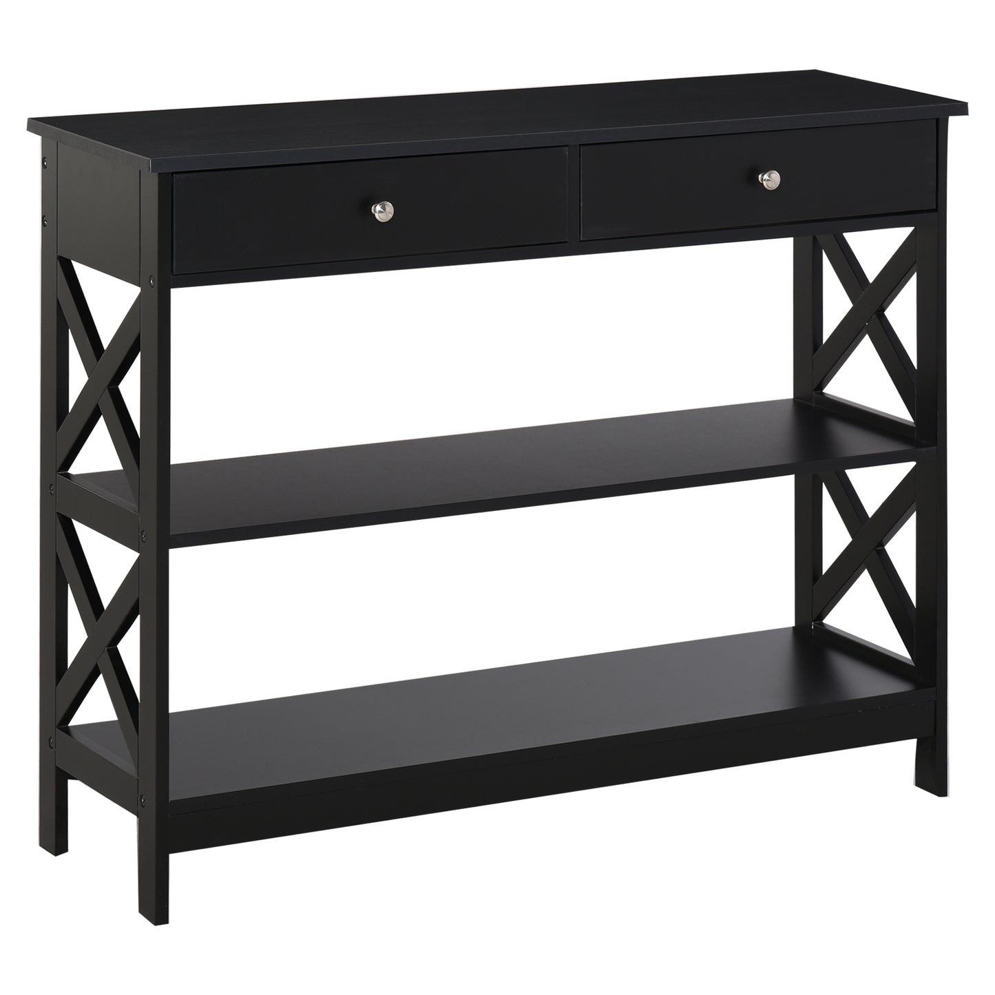 Console d'appoint avec Étagères de Rangement tiroirs et cadre en X, Noir