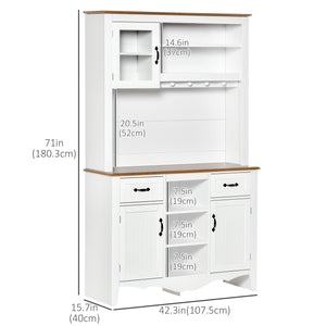 Buffet de cuisine style campagnard avec tiroir utilitaire et étagères 5 niveaux, blanc