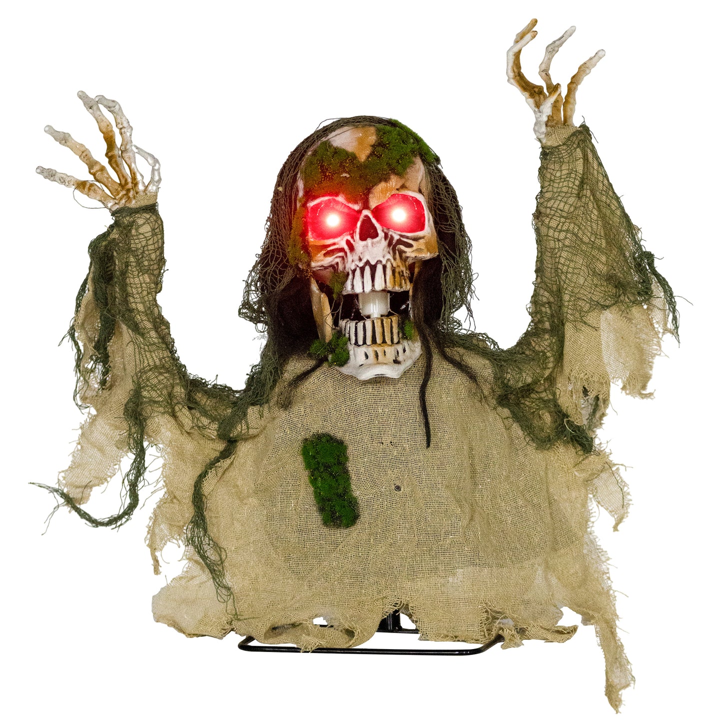 Squelette animé d'Halloween avec yeux LED lumineux, décorations d'Halloween animatroniques, à piles