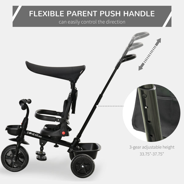 Tricycle pour enfants 4 en 1 avec siège réglable à angle réversible, noir