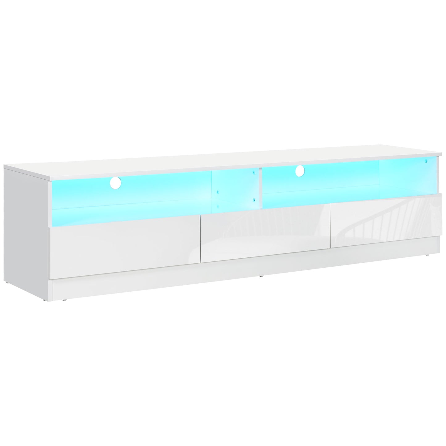 Meuble TV avec éclairage LED pour téléviseurs jusqu'à 75 pouces, blanc brillant